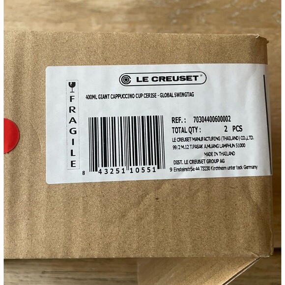 Le Creuset Stoneware Set of 2 Bistro Mug Giant Cappuccino Cup 14 oz Cerise NEW - Picture 10 of 10